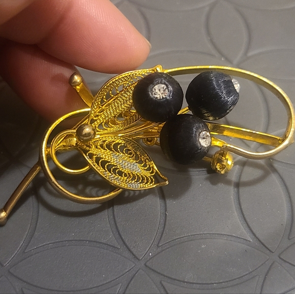 Vintage Gold Tone Black Thread Wrapped Flower Pin Brooch - Picture 6 of 7